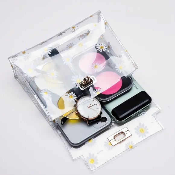 Cute Floral Transparent Mini Bag with delicate gold accents and chain - Picture 4 of 5